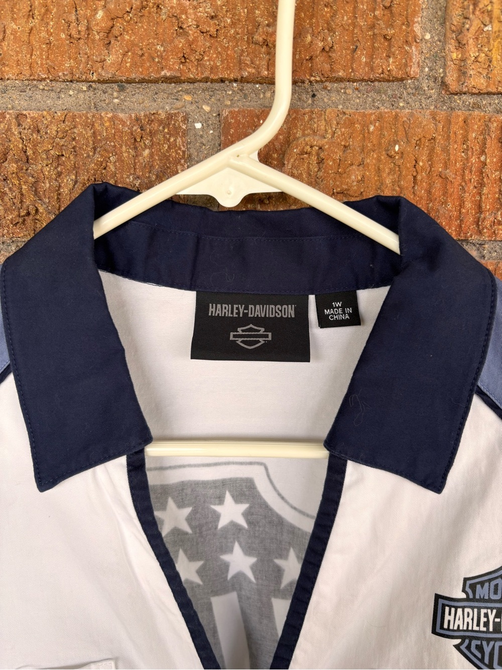 Harley-Davidson Womens Liberty Sleeveless Zip Shirt White Blue Sz 1X Cotton - Picture 3 of 6
